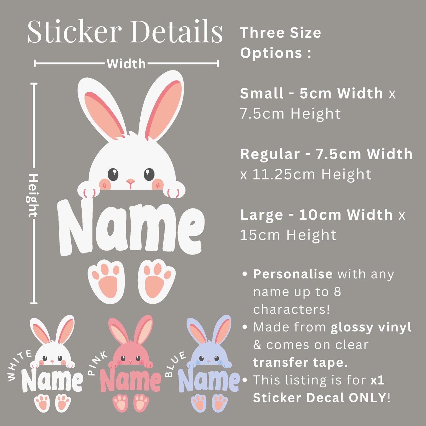 Personalised Easter Bunny Sticker | Custom Name Bunny Decal | Easter Basket Sticker | Kids Easter Gift | Bunny Name Vinyl Label