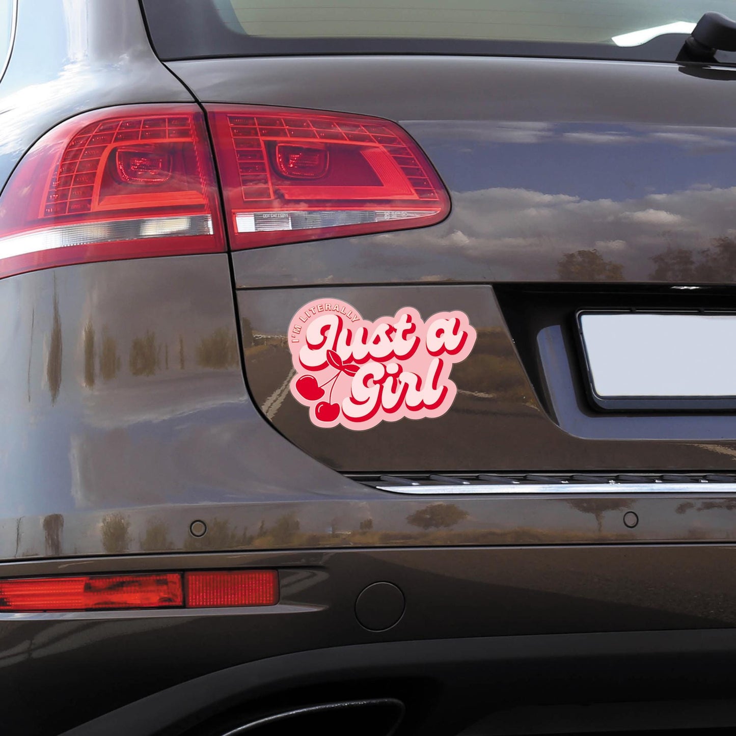 Just A Girl Car Sticker | Cherry Car Decal | Funny Bumper Sticker | Y2K Pink Vinyl Car Window Decal | Cute Girly Car Accessory For Her