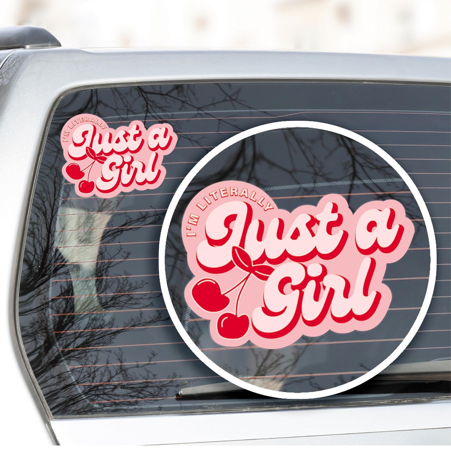 Just A Girl Car Sticker | Cherry Car Decal | Funny Bumper Sticker | Y2K Pink Vinyl Car Window Decal | Cute Girly Car Accessory For Her