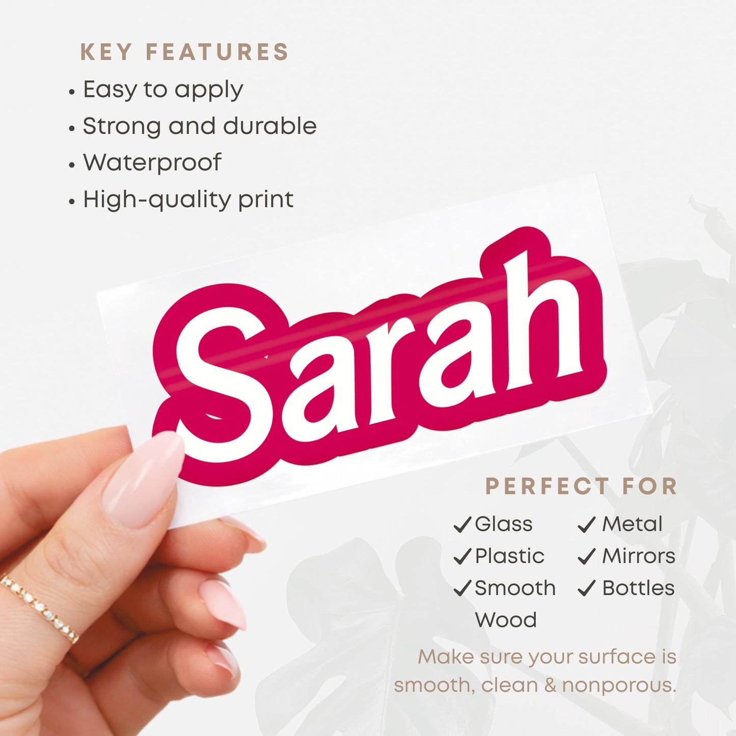 Personalised Pink Name Sticker | Custom Name Decal | Laptop Water Bottle Sticker | Cute Doll Style Name Sticker | Custom Vinyl Name Label