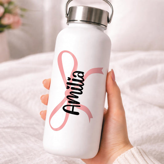 Personalised Bow & Name Sticker | Custom Name Vinyl Decal | Cute Coquette Pink Bow Sticker | Bottle Laptop  Phone Case | Girly Name Sticker