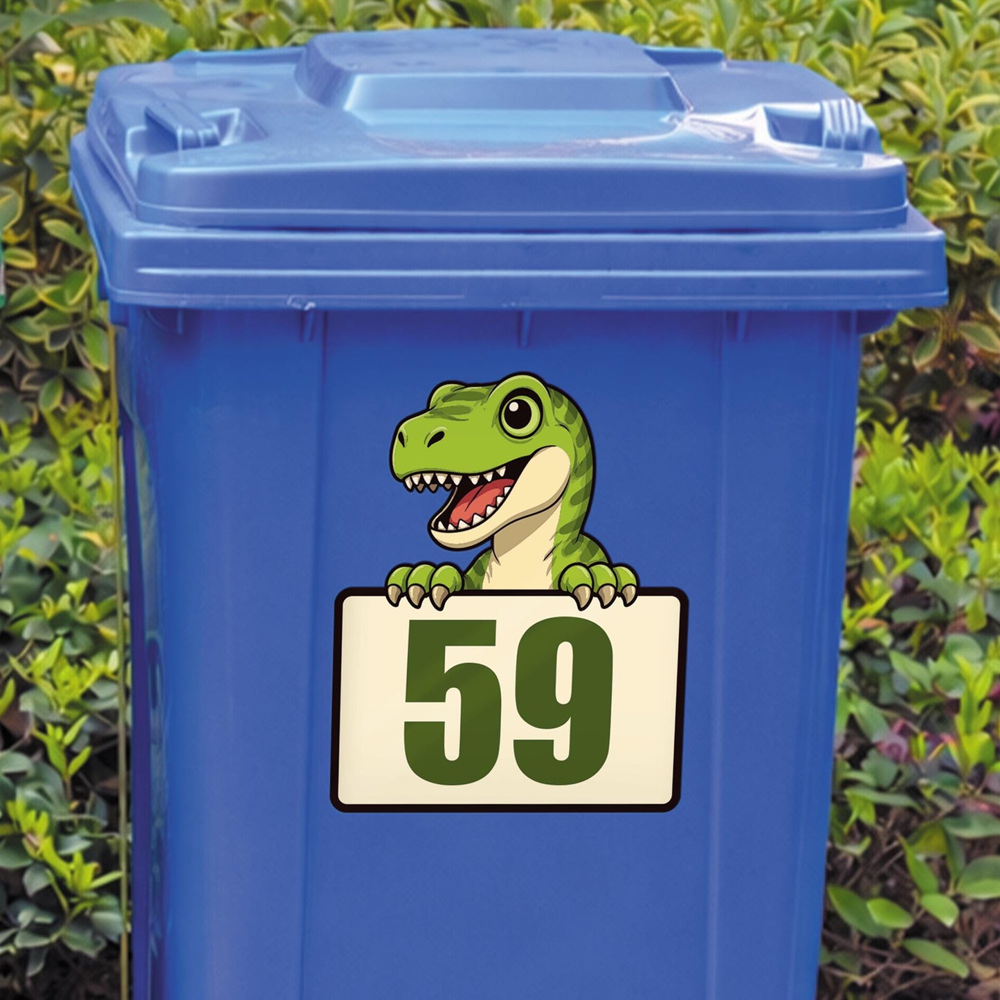 Personalised Dinosaur Wheelie Bin Sticker | Custom House Number Bin Decal | Waterproof Cartoon T-Rex Triceratops Velociraptor Bin Label