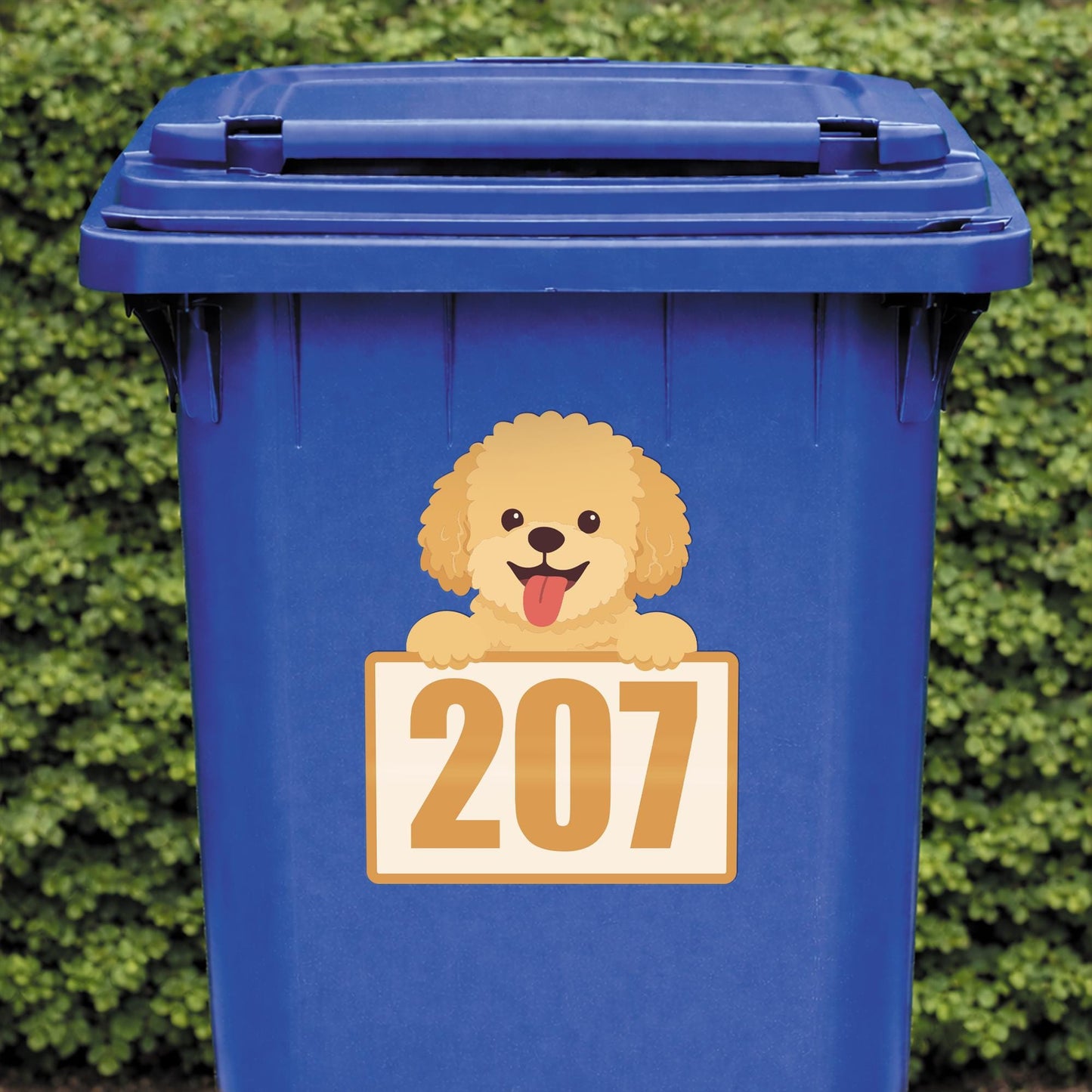 Personalised Cartoon Dog Wheelie Bin Sticker | Custom House Number Bin Decal | Cute Pet Bin Label | Outdoor Waterproof Vinyl Sticker