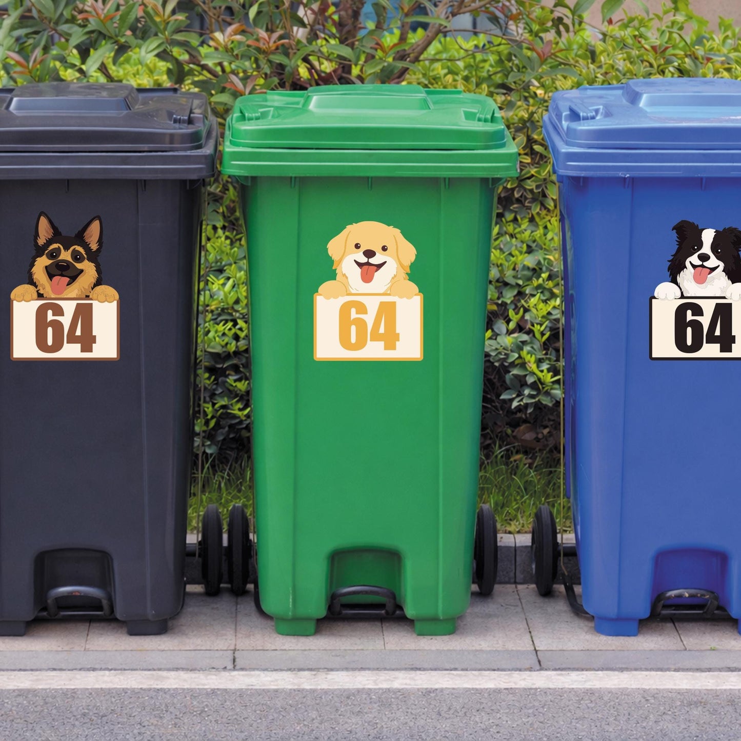 Personalised Cartoon Dog Wheelie Bin Sticker | Custom House Number Bin Decal | Cute Pet Bin Label | Outdoor Waterproof Vinyl Sticker