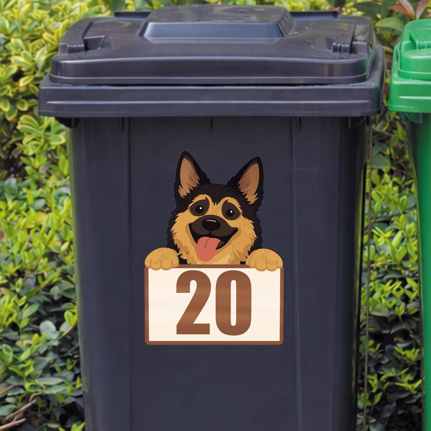 Personalised Cartoon Dog Wheelie Bin Sticker | Custom House Number Bin Decal | Cute Pet Bin Label | Outdoor Waterproof Vinyl Sticker