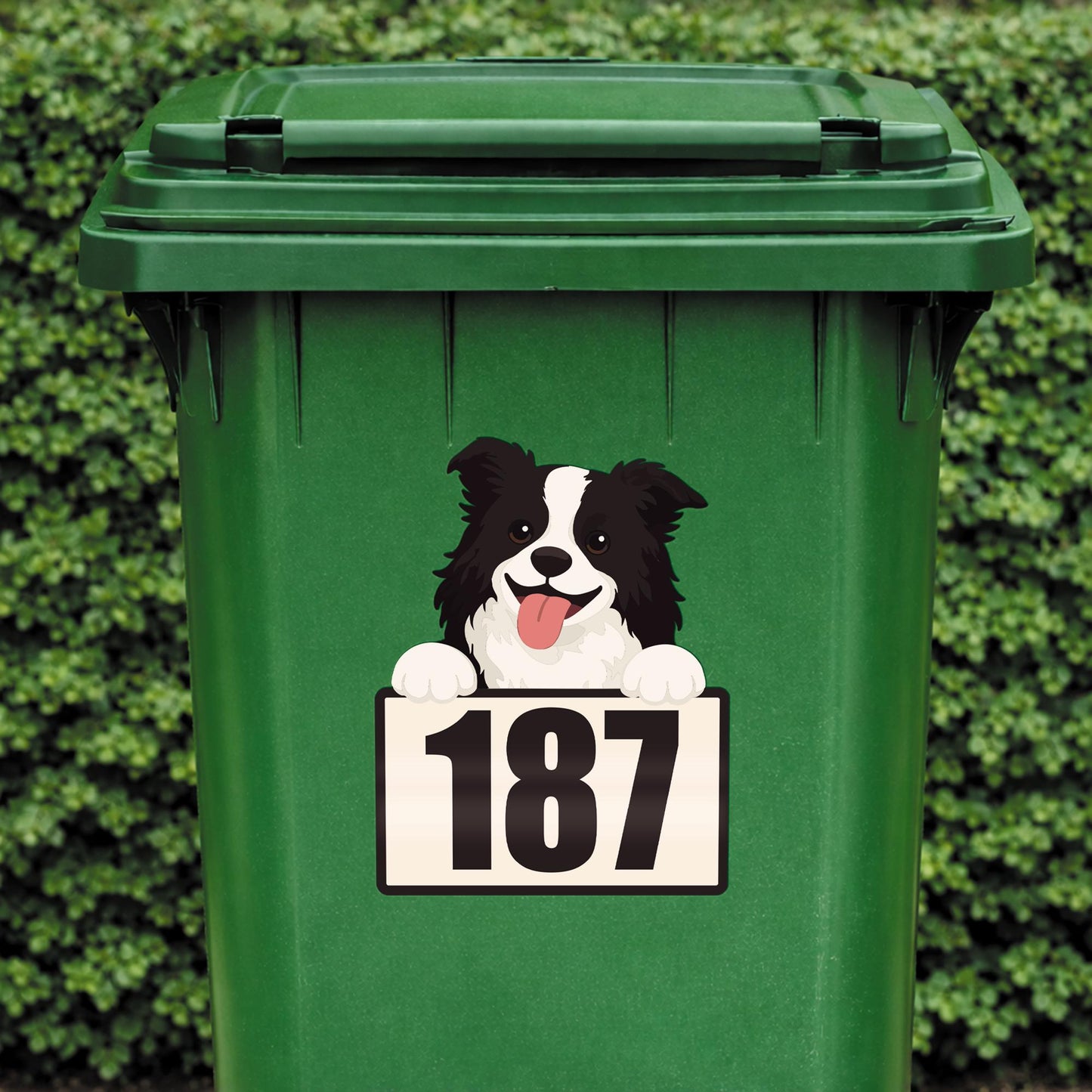 Personalised Cartoon Dog Wheelie Bin Sticker | Custom House Number Bin Decal | Cute Pet Bin Label | Outdoor Waterproof Vinyl Sticker