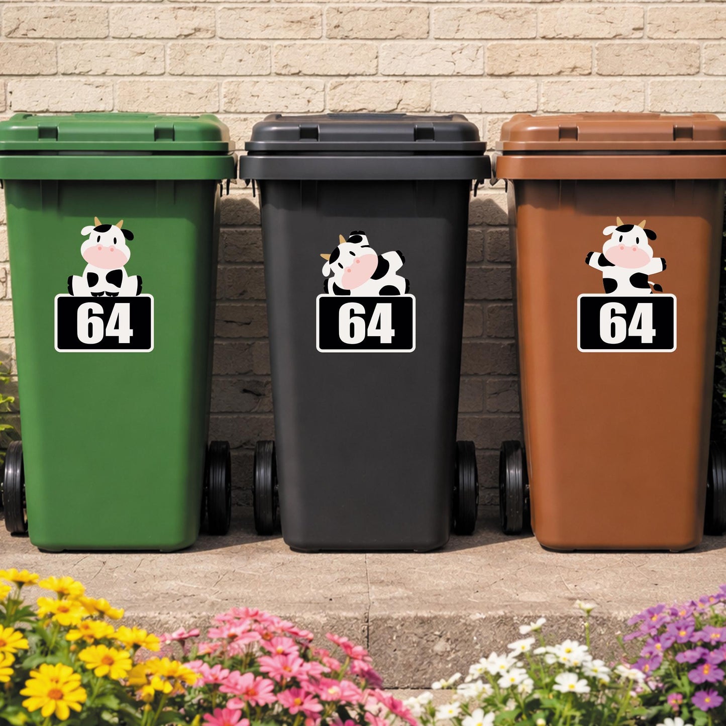 Personalised Wheelie Bin Sticker with Cute Cow | Custom House Number Bin Decal | Funny Farm Animal Bin Label | Outdoor Vinyl Bin Sticker