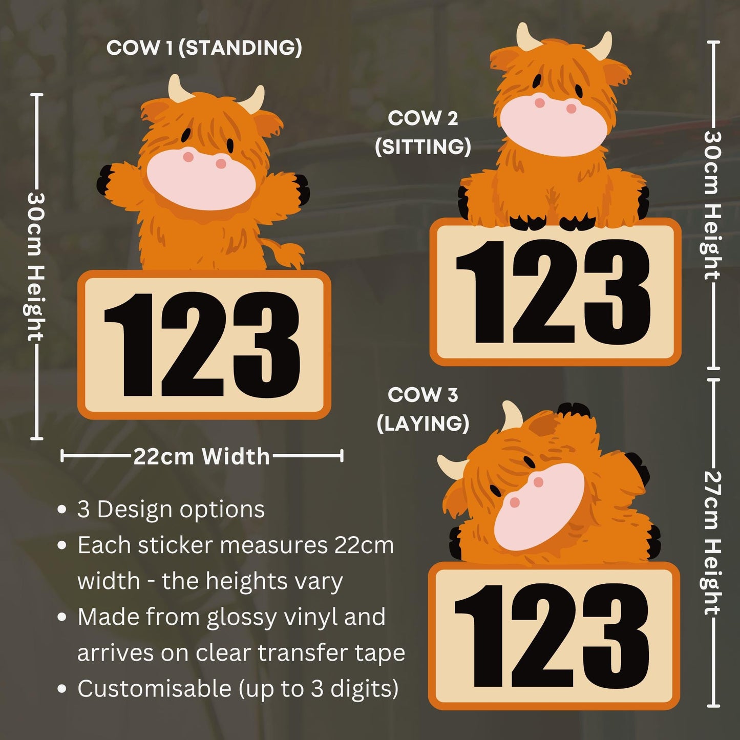 Highland Cow Wheelie Bin Sticker | Personalised House Number Bin Decal | Cute Cow Address Sticker | Outdoor Vinyl Bin Number Sticker