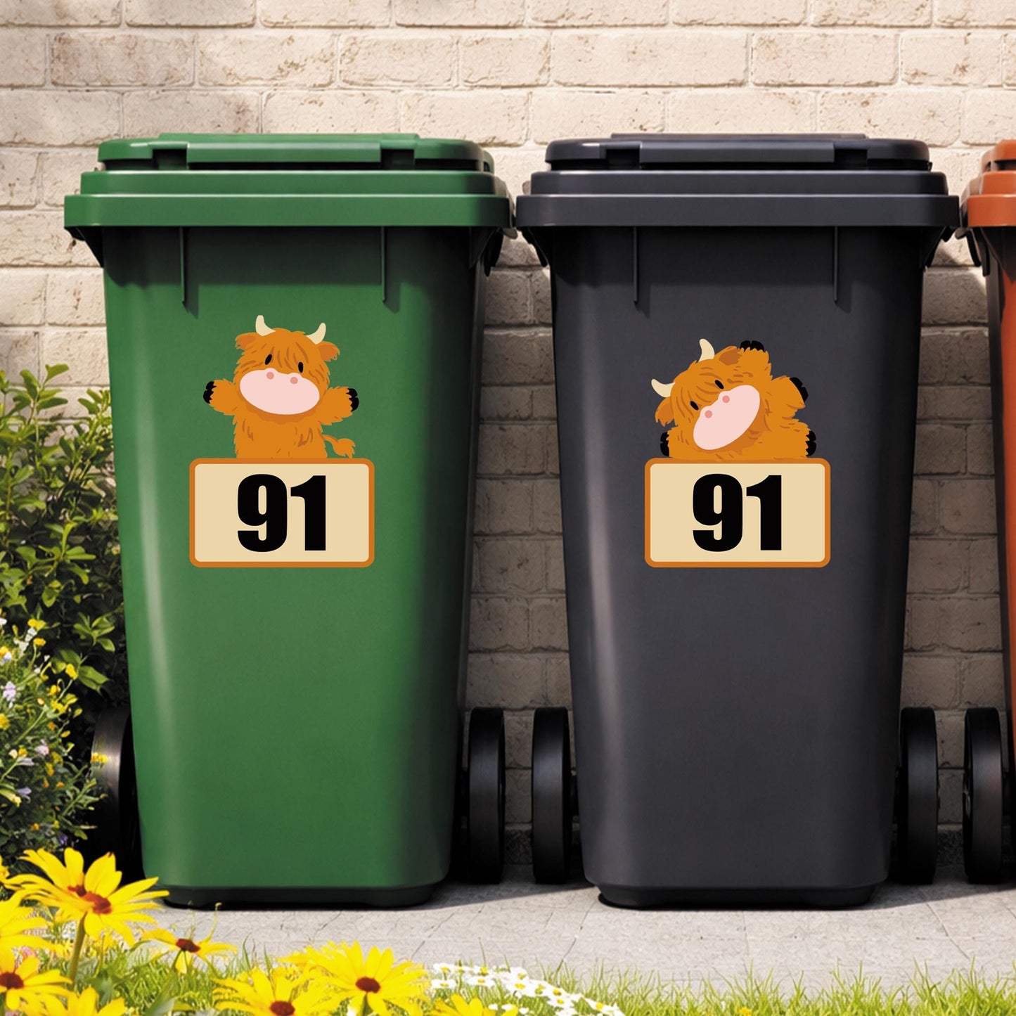Highland Cow Wheelie Bin Sticker | Personalised House Number Bin Decal | Cute Cow Address Sticker | Outdoor Vinyl Bin Number Sticker