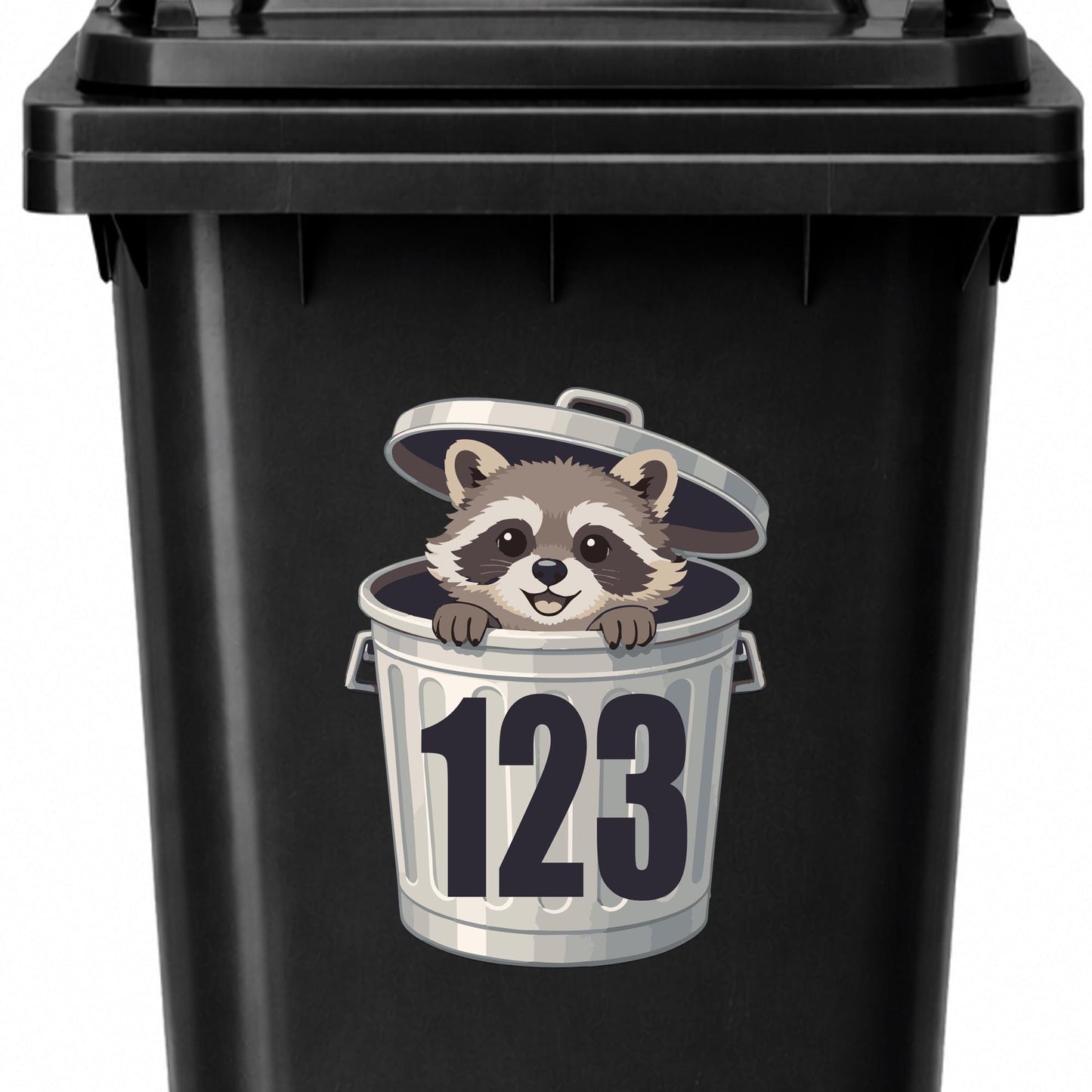 Personalised Raccoon Bin Sticker | Cute Wheelie Bin Number Decal | Funny Custom House Number Vinyl | Outdoor Waterproof Bin Label