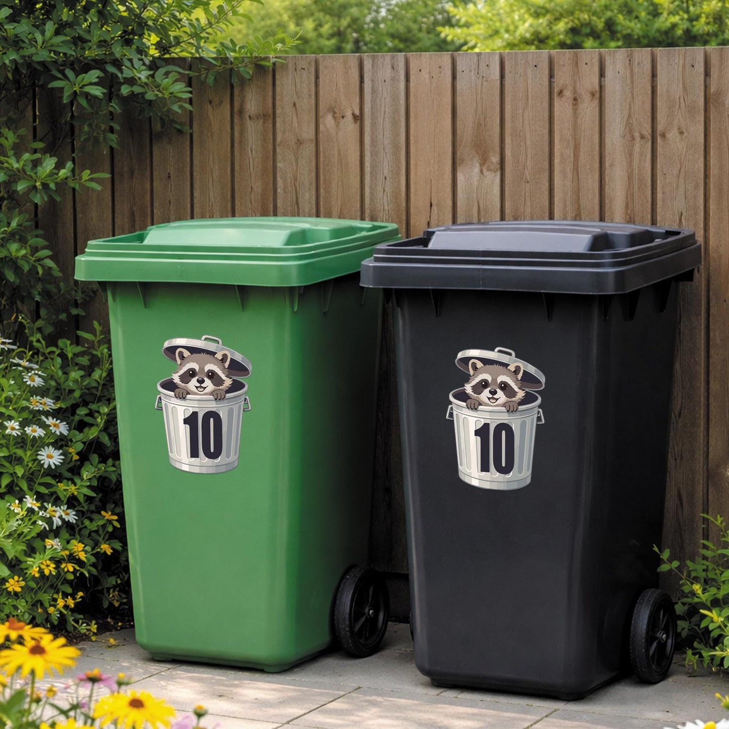 Personalised Raccoon Bin Sticker | Cute Wheelie Bin Number Decal | Funny Custom House Number Vinyl | Outdoor Waterproof Bin Label
