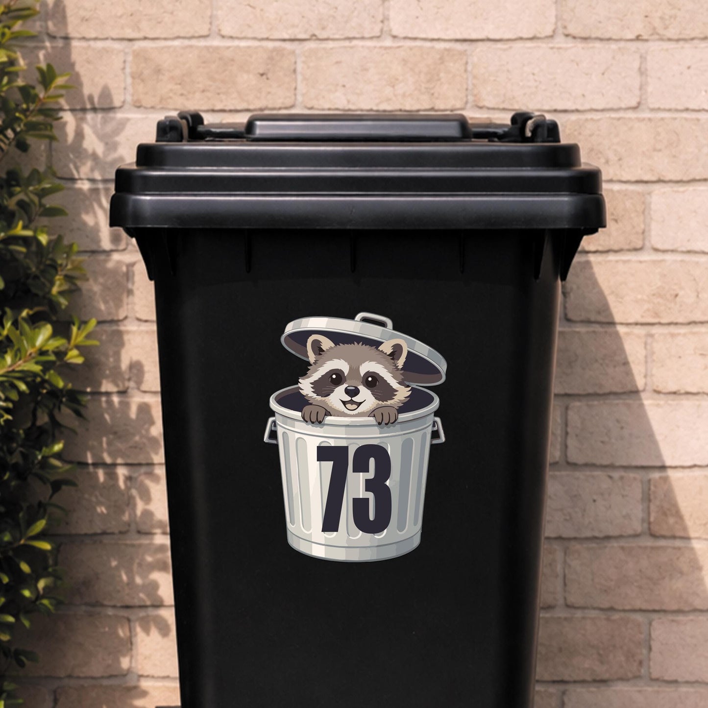 Personalised Raccoon Bin Sticker | Cute Wheelie Bin Number Decal | Funny Custom House Number Vinyl | Outdoor Waterproof Bin Label