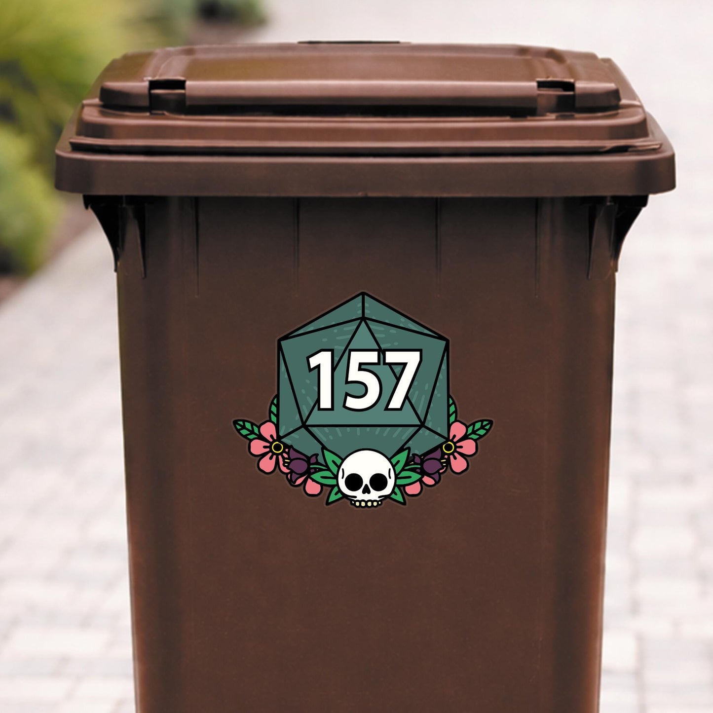 D20 Wheelie Bin Sticker Personalised House Number | Gamer Dice Bin Decal | Custom Wheelie Bin Label | Fantasy RPG House Number Sticker