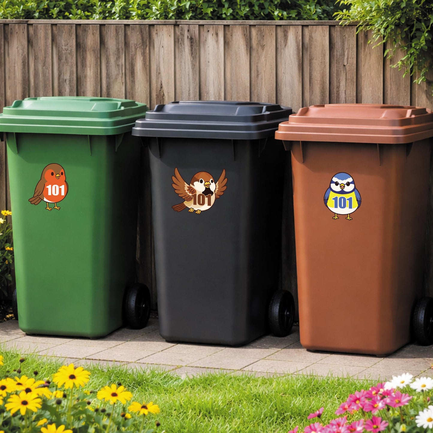 Personalised Wheelie Bin Stickers | Cute Bird Bin Decal | Nature-Themed Waterproof Vinyl Bin Number | House Number Bin Labels | Bird Lover