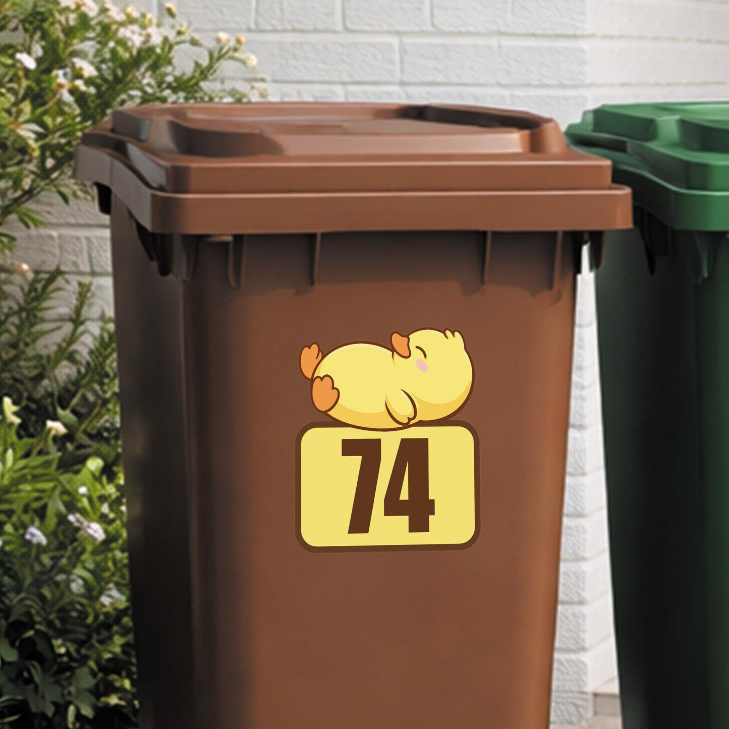 Cute Duck Wheelie Bin Sticker | Personalised House Number Bin Decal | Funny Wheelie Bin Sticker UK | Outdoor Vinyl Bin Number Sticker