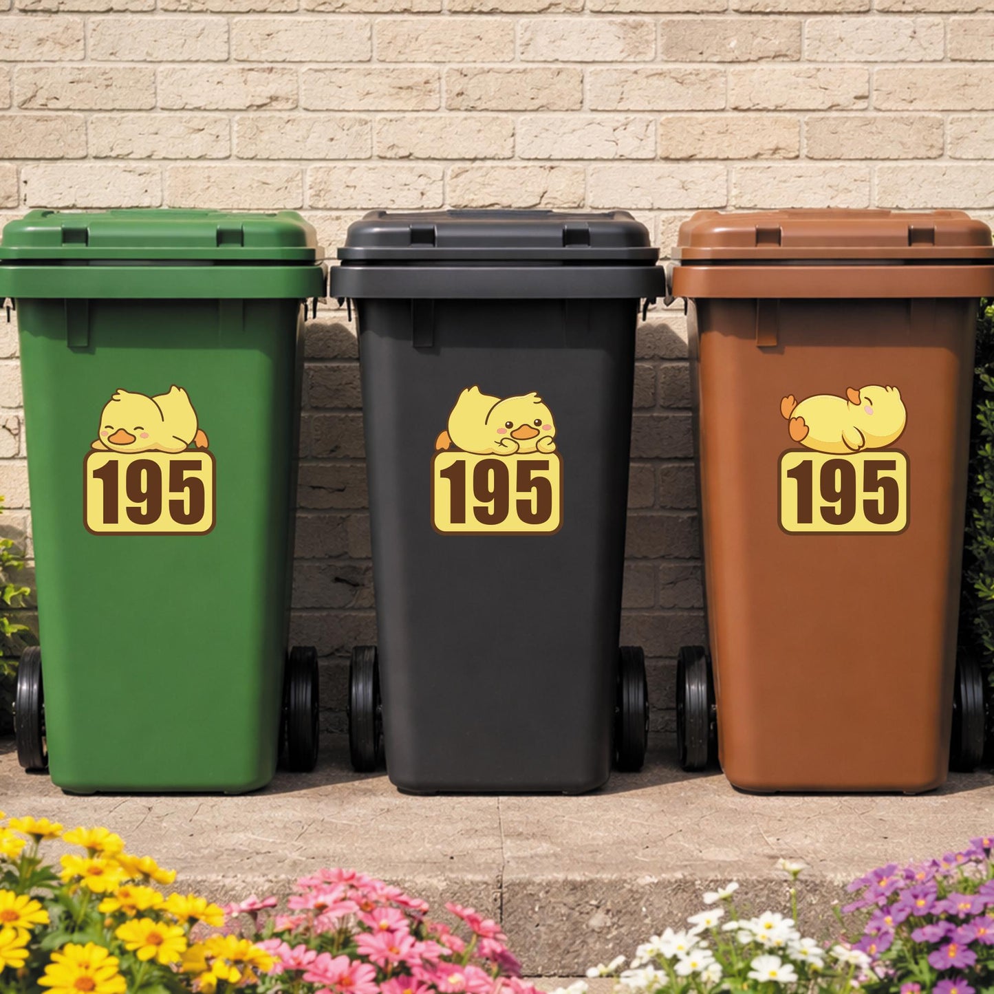 Cute Duck Wheelie Bin Sticker | Personalised House Number Bin Decal | Funny Wheelie Bin Sticker UK | Outdoor Vinyl Bin Number Sticker