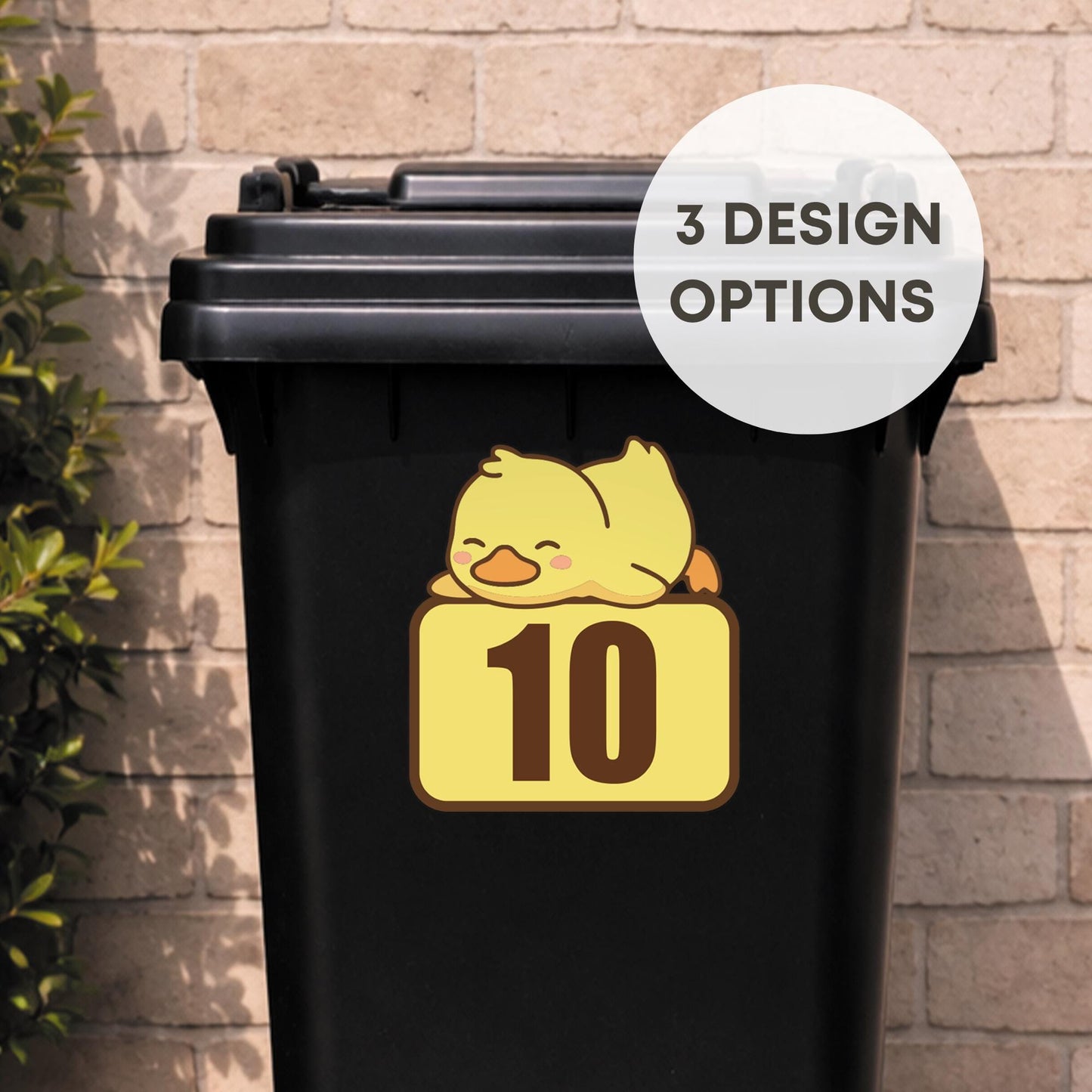 Cute Duck Wheelie Bin Sticker | Personalised House Number Bin Decal | Funny Wheelie Bin Sticker UK | Outdoor Vinyl Bin Number Sticker
