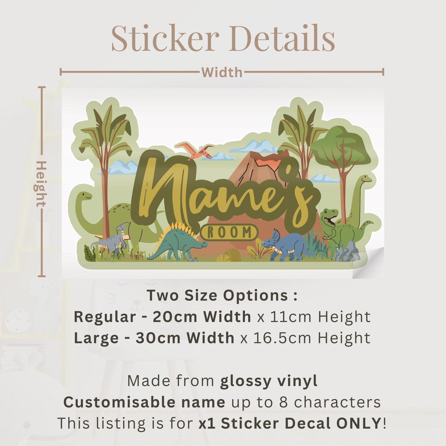 Personalised Dinosaur Wall Sticker | Custom Name Dino Decal | Kids Bedroom Wall Art | Nursery Dinosaur Decor | Boys Playroom Wall Sticker