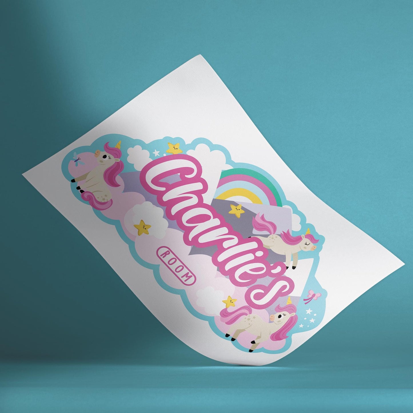 Personalised Unicorn Name Wall Sticker | Girls Bedroom Decal | Rainbow Unicorn Nursery Decor | Custom Kids Room Name Sign | Vinyl Wall Art