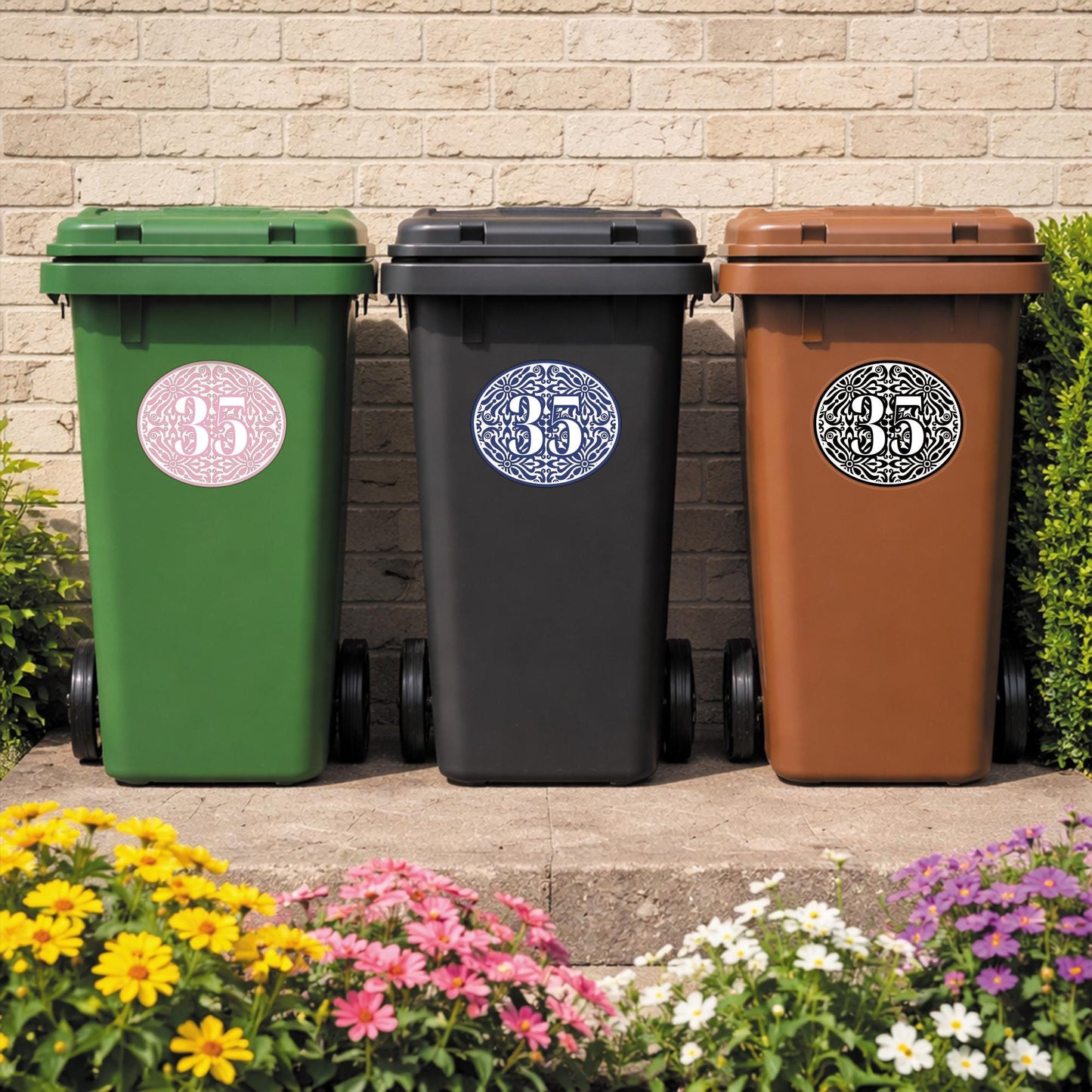 Personalised Azulejo Tile Pattern Bin Sticker | Trendy Wheelie Bin Number Decal | Custom House Number Vinyl | Outdoor Waterproof Bin Label