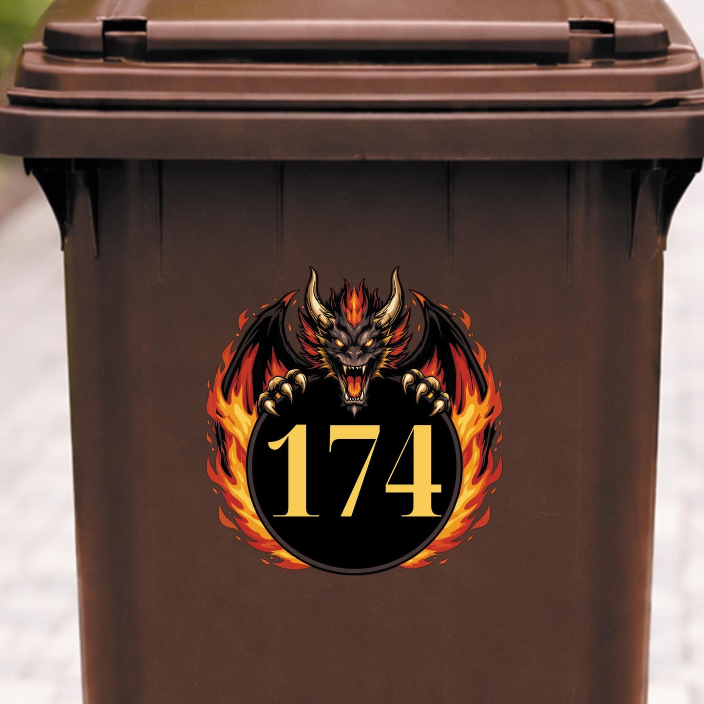 Personalised Dragon Wheelie Bin Sticker | Custom House Number Bin Decal | Fire Dragon Outdoor Vinyl Bin Label | Cool Bin Sticker
