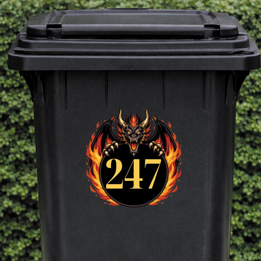 Personalised Dragon Wheelie Bin Sticker | Custom House Number Bin Decal | Fire Dragon Outdoor Vinyl Bin Label | Cool Bin Sticker