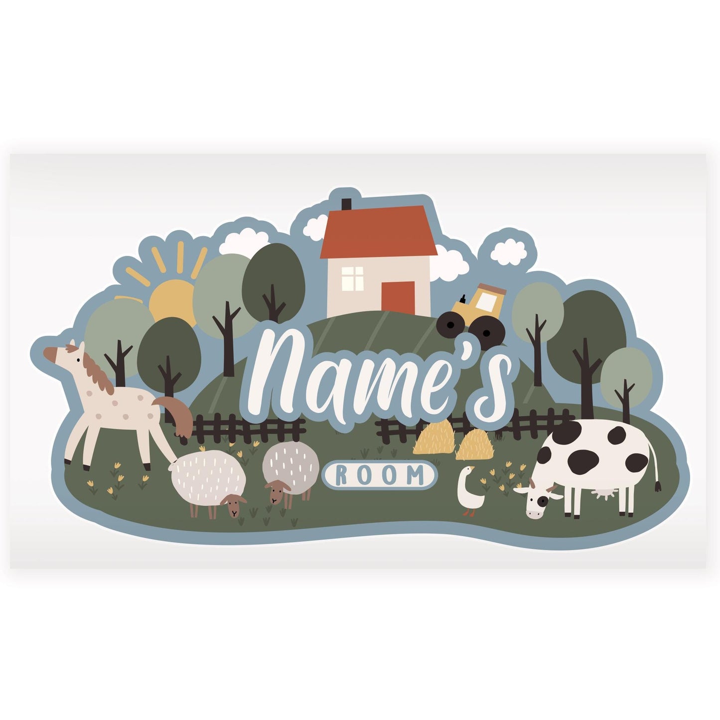 Personalised Farm Animal Wall Sticker | Kids Bedroom Name Decal, Nursery Farm Wall Art | Custom Name Room Sticker | Tractor Farm Decor