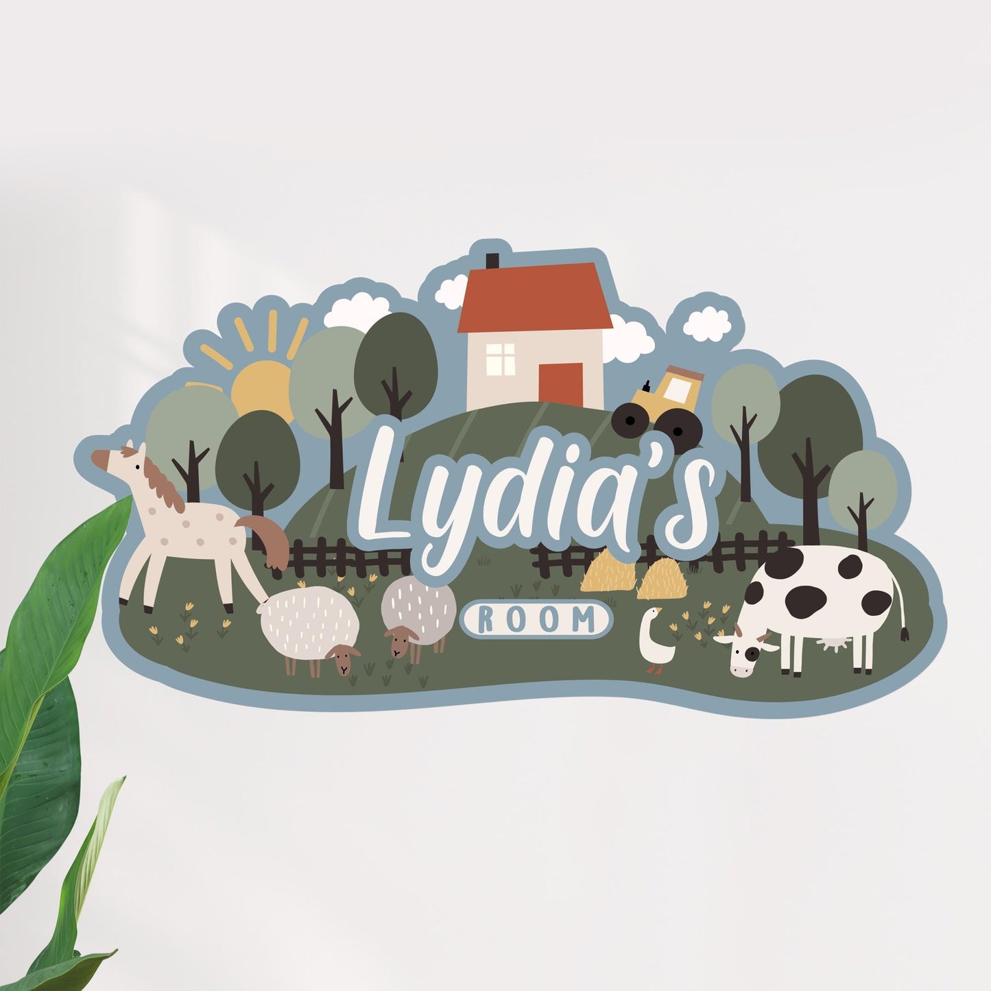 Personalised Farm Animal Wall Sticker | Kids Bedroom Name Decal, Nursery Farm Wall Art | Custom Name Room Sticker | Tractor Farm Decor