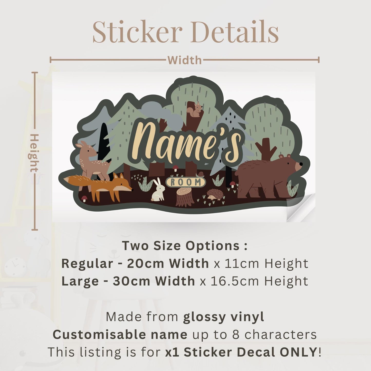 Personalised Woodland Nursery Wall Decal | Custom Name Forest Animals Sticker | Kids Bedroom Wall Art | Nature Nursery Decor Room Sign