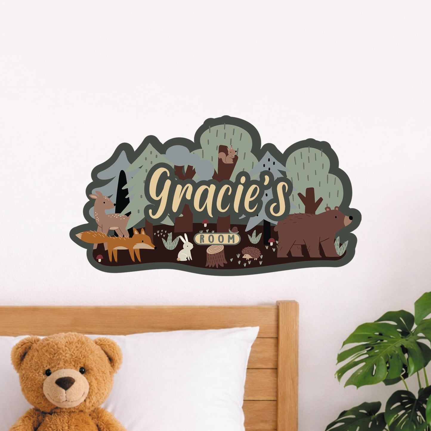 Personalised Woodland Nursery Wall Decal | Custom Name Forest Animals Sticker | Kids Bedroom Wall Art | Nature Nursery Decor Room Sign