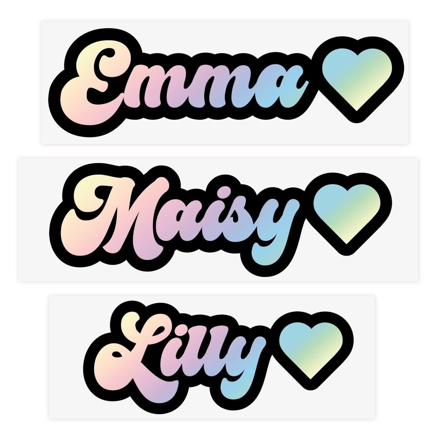 Personalised Name Sticker with Heart | Pastel Rainbow Vinyl Decal | Custom Name Label for Water Bottle Laptop Phone Case | Cute Kids Sticker