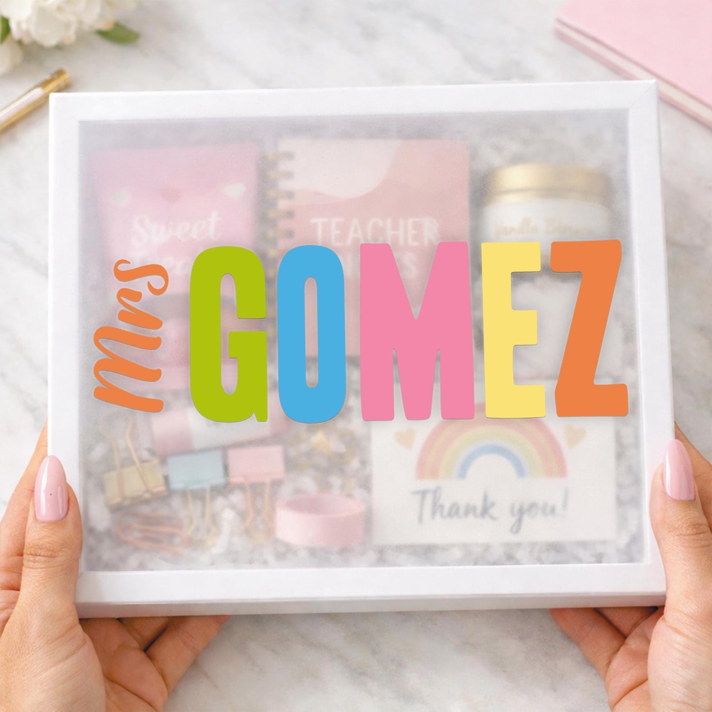 Personalised Name Sticker | Multi Colour Teacher Name Decal | Custom Vinyl Label for Water Bottle Tumbler School Supplies | Teacher Gift