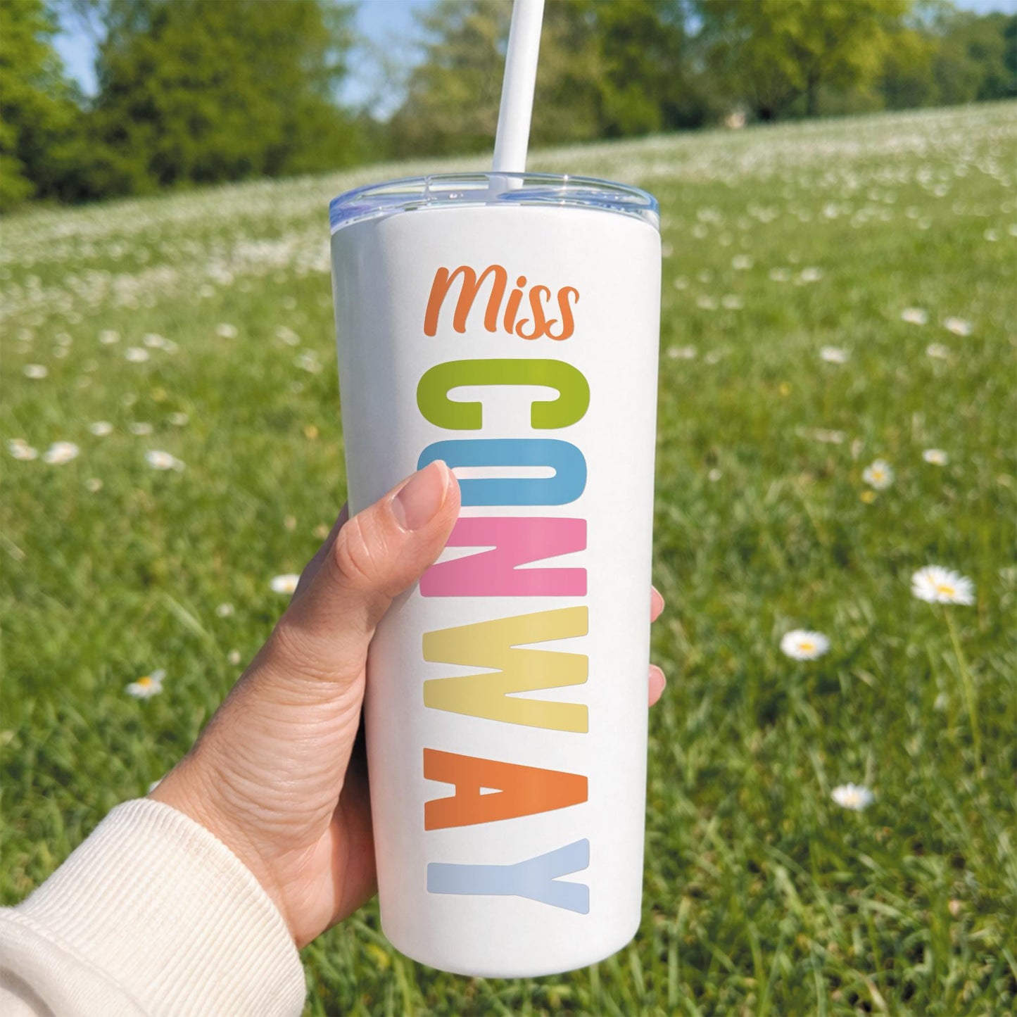 Personalised Name Sticker | Multi Colour Teacher Name Decal | Custom Vinyl Label for Water Bottle Tumbler School Supplies | Teacher Gift