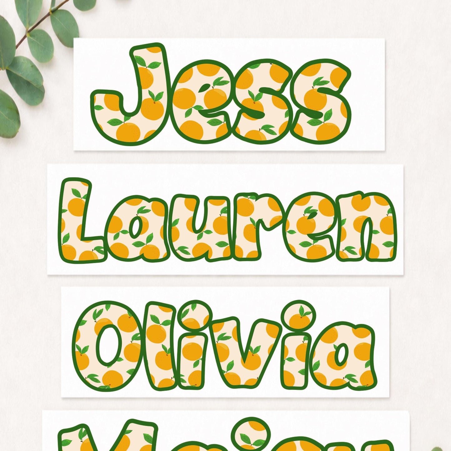 Personalised Name Sticker | Custom Waterproof Orange Vinyl Decal | Summer-Themed Citrus Pattern Name Label for Bottle - Lunchbox - or Glass