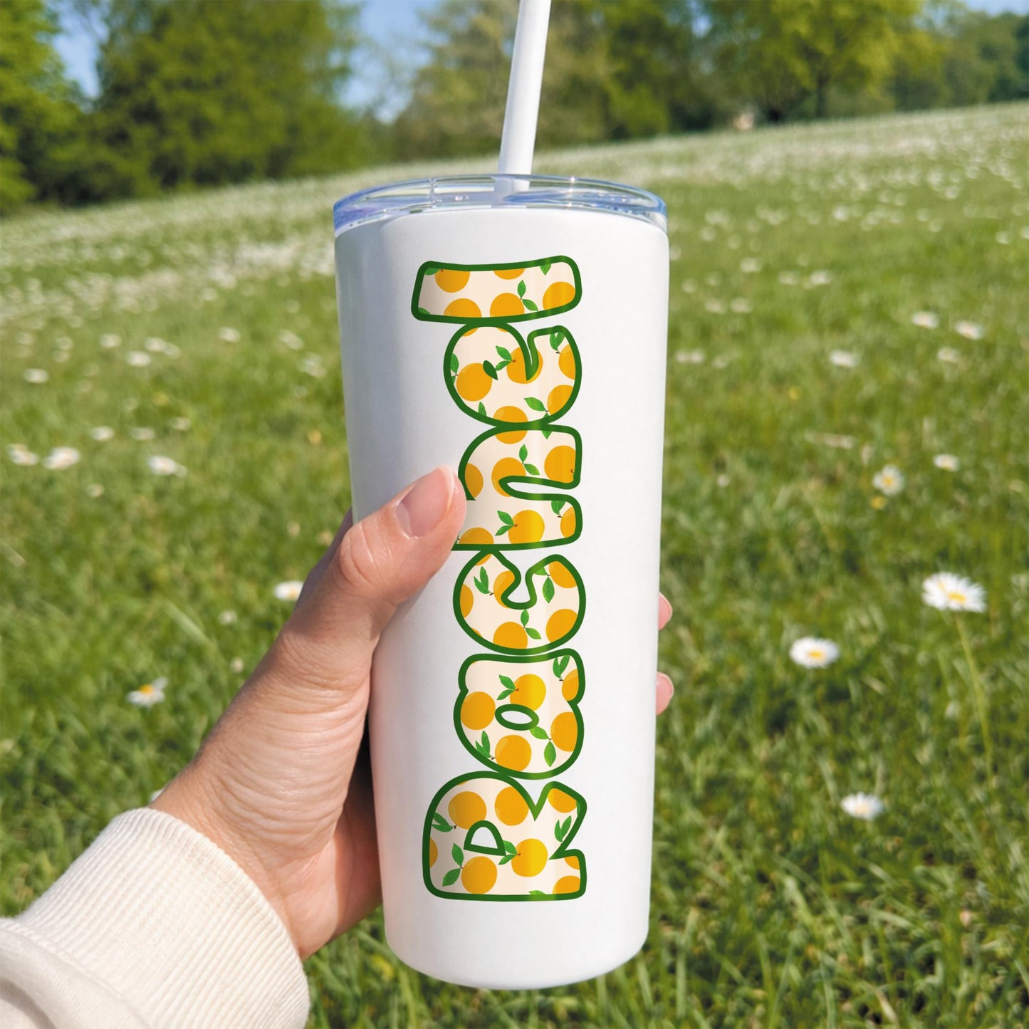 Personalised Name Sticker | Custom Waterproof Orange Vinyl Decal | Summer-Themed Citrus Pattern Name Label for Bottle - Lunchbox - or Glass