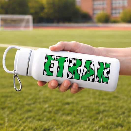 Personalised Football Name Sticker | Custom Sporty Kids Name Decal | Water Bottle | Lunch Box | School Label | Football-Themed Vinyl Sticker
