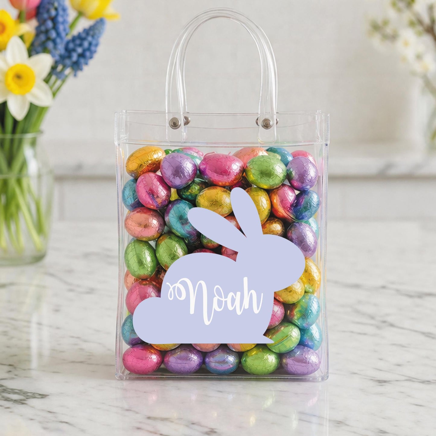 Personalised Easter Bunny Silhouette Sticker | Custom Name Bunny Decal | Easter Basket Name Sticker | Easter Gift Label