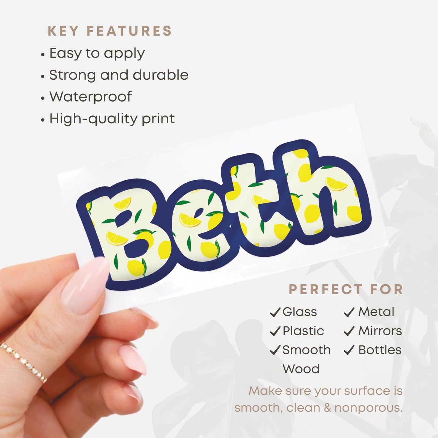 Personalised Lemon Name Sticker | Custom Name Decal | Cute Summer Aesthetic Vinyl Sticker | Water Bottle Laptop Name Sticker | Waterproof
