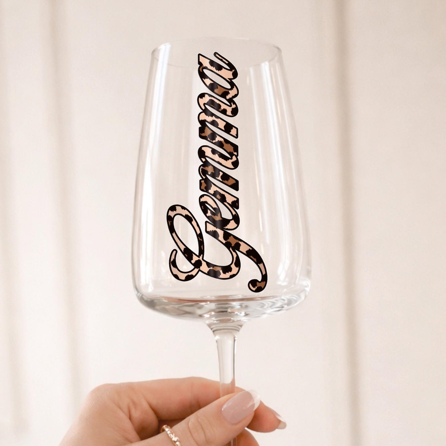 Personalised Leopard Print Name Sticker | Custom Vinyl Script Name Decal | Waterproof Label for Bottle or Glass