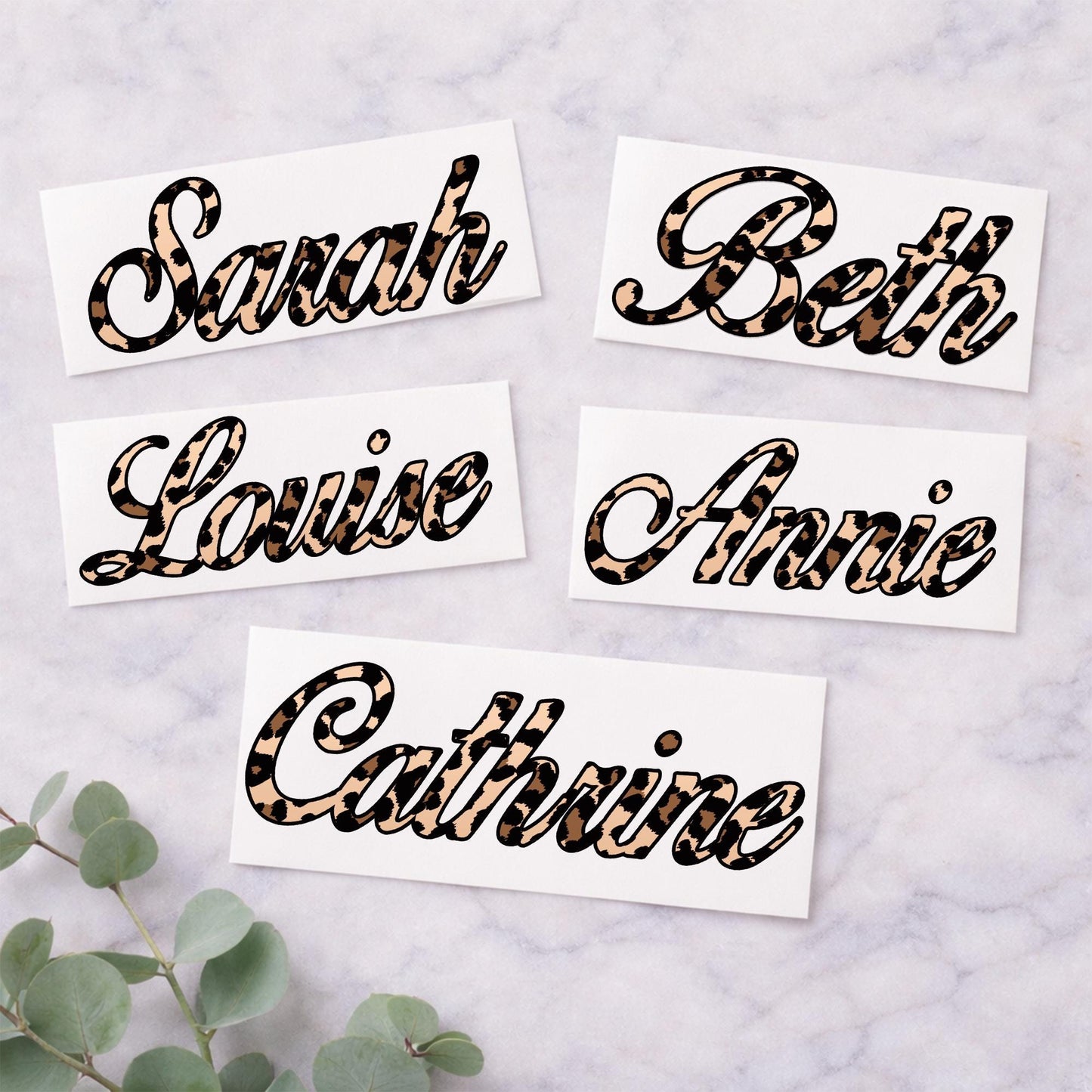 Personalised Leopard Print Name Sticker | Custom Vinyl Script Name Decal | Waterproof Label for Bottle or Glass