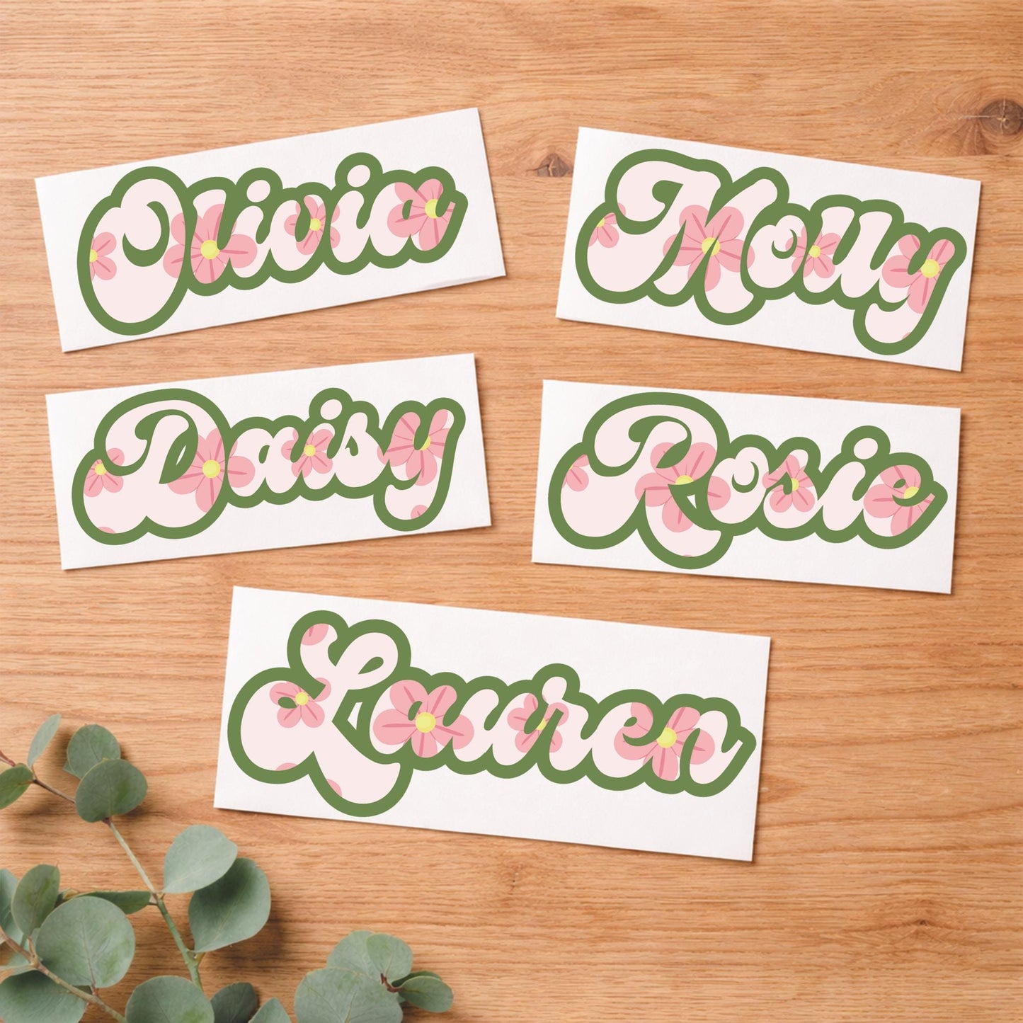 Personalised Name Sticker with Pink Flowers | Custom Floral Name Decal | Water Bottle, Laptop, Lunch Box Sticker | Cute Girls Name Vinyl