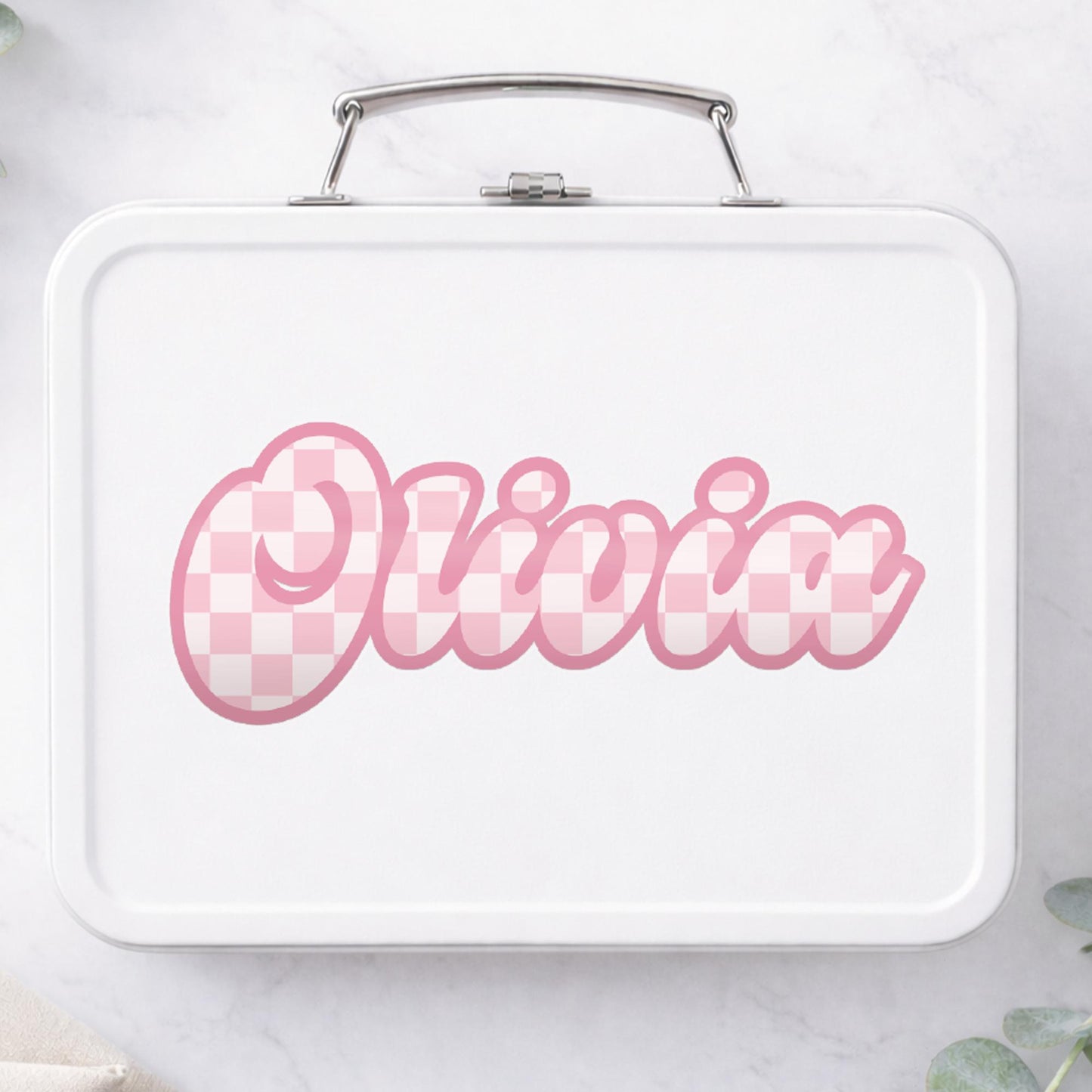 Personalised Pink Chequered Name Sticker | Custom Name Decal | Aesthetic Vinyl Sticker | Water Bottle Laptop Sticker | Alt  Girly Gift