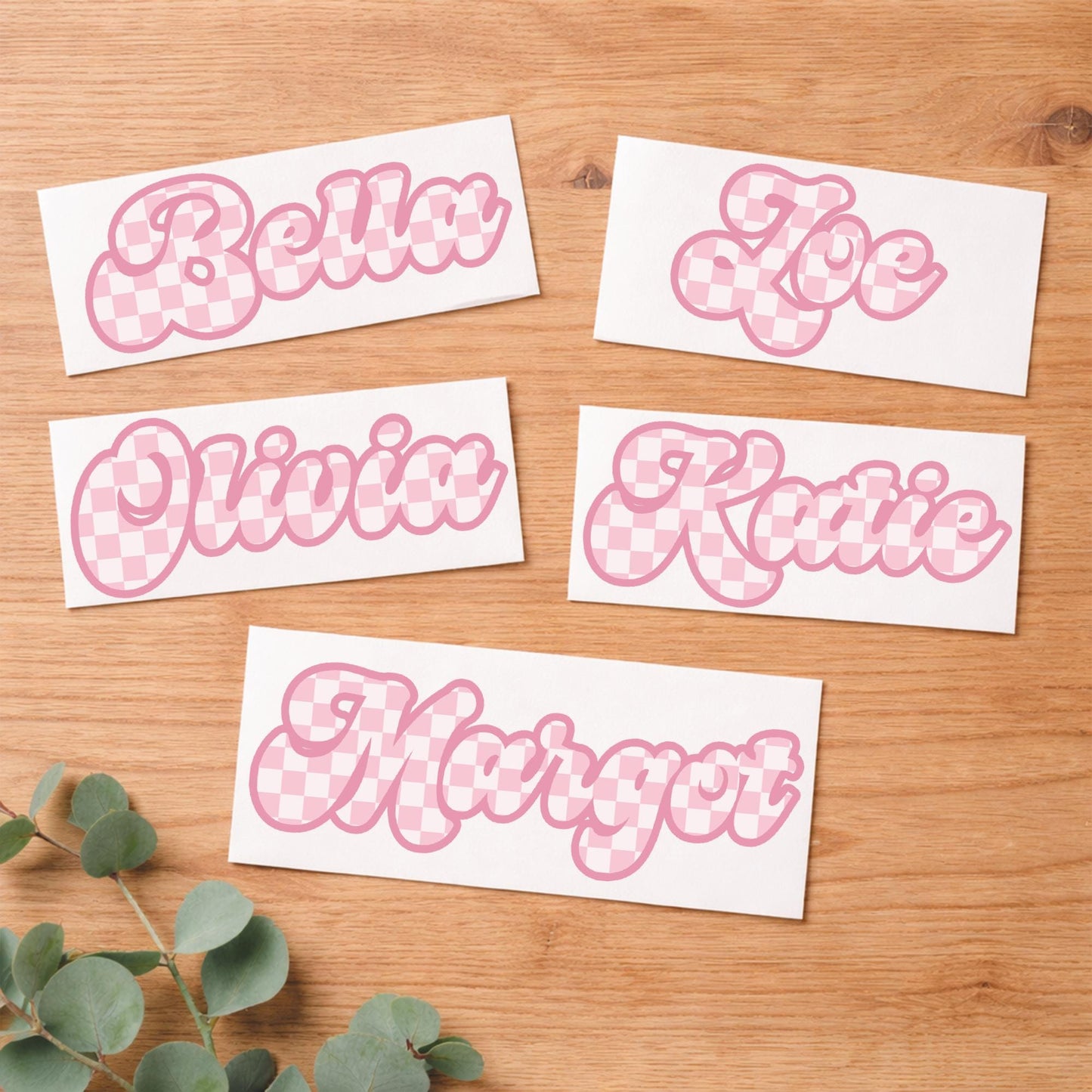 Personalised Pink Chequered Name Sticker | Custom Name Decal | Aesthetic Vinyl Sticker | Water Bottle Laptop Sticker | Alt  Girly Gift