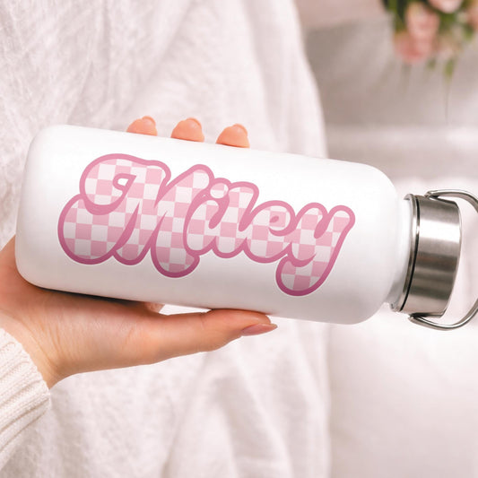 Personalised Pink Chequered Name Sticker | Custom Name Decal | Aesthetic Vinyl Sticker | Water Bottle Laptop Sticker | Alt  Girly Gift