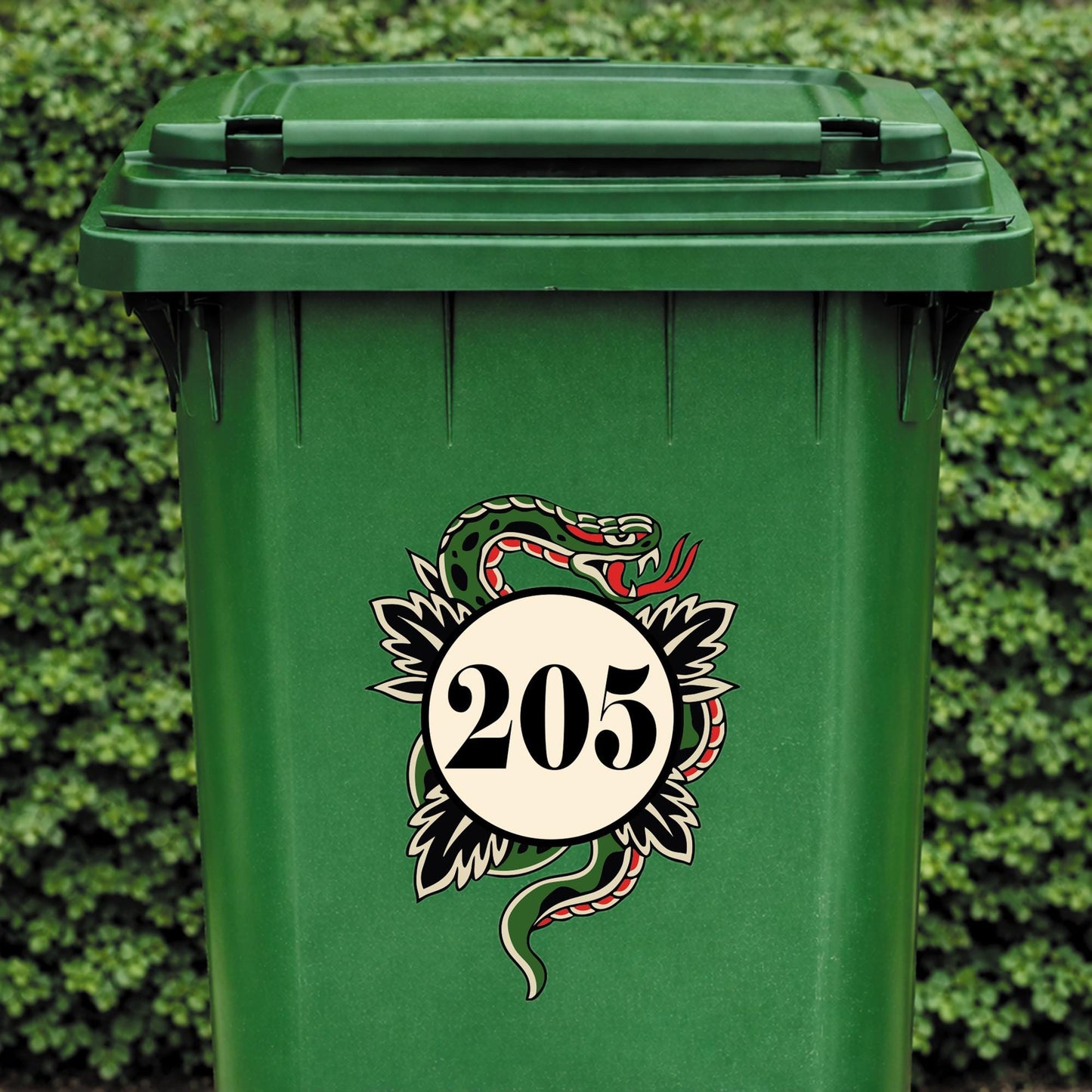 Traditional Tattoo Snake Bin Sticker | Personalised House Number Wheelie Bin Decal | Waterproof Tattoo Snake Bin Label | Alt Home Decor