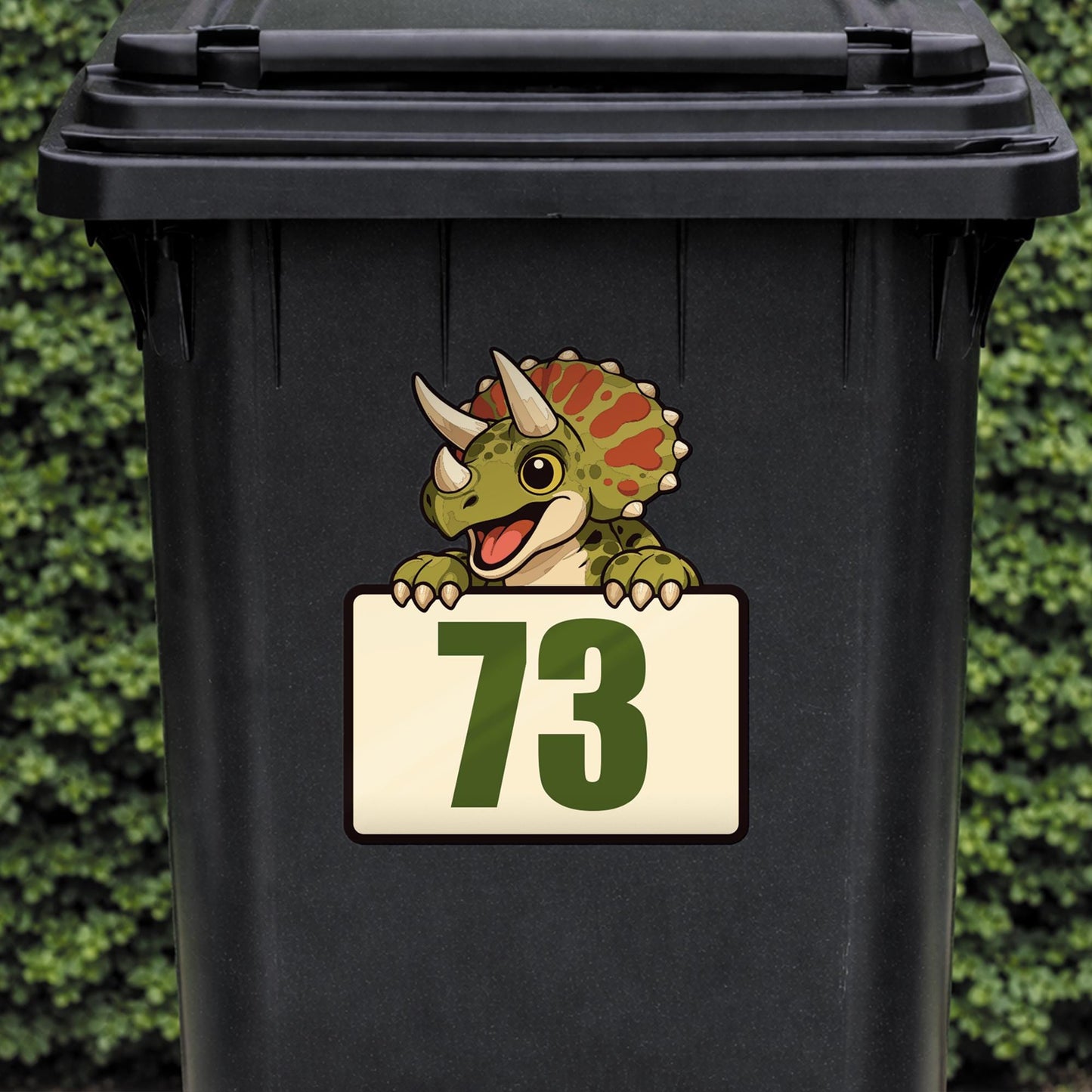 Personalised Dinosaur Wheelie Bin Sticker | Custom House Number Bin Decal | Waterproof Cartoon T-Rex Triceratops Velociraptor Bin Label