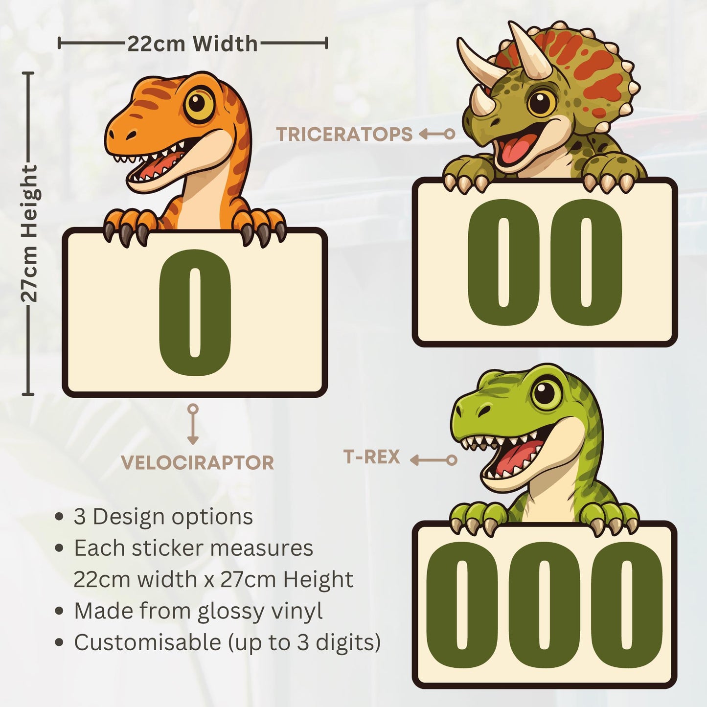 Personalised Dinosaur Wheelie Bin Sticker | Custom House Number Bin Decal | Waterproof Cartoon T-Rex Triceratops Velociraptor Bin Label