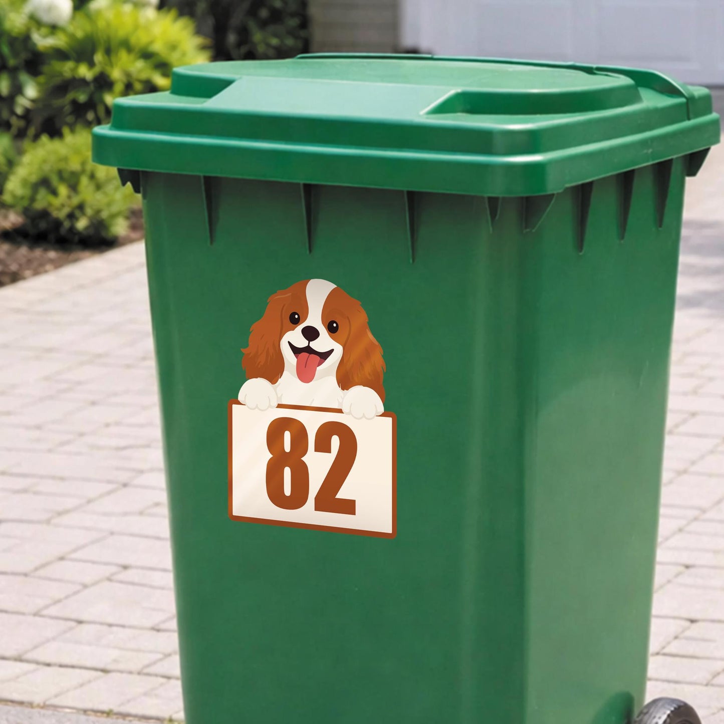 Personalised Cartoon Dog Wheelie Bin Sticker | Custom House Number Bin Decal | Cute Pet Bin Label | Outdoor Waterproof Vinyl Sticker