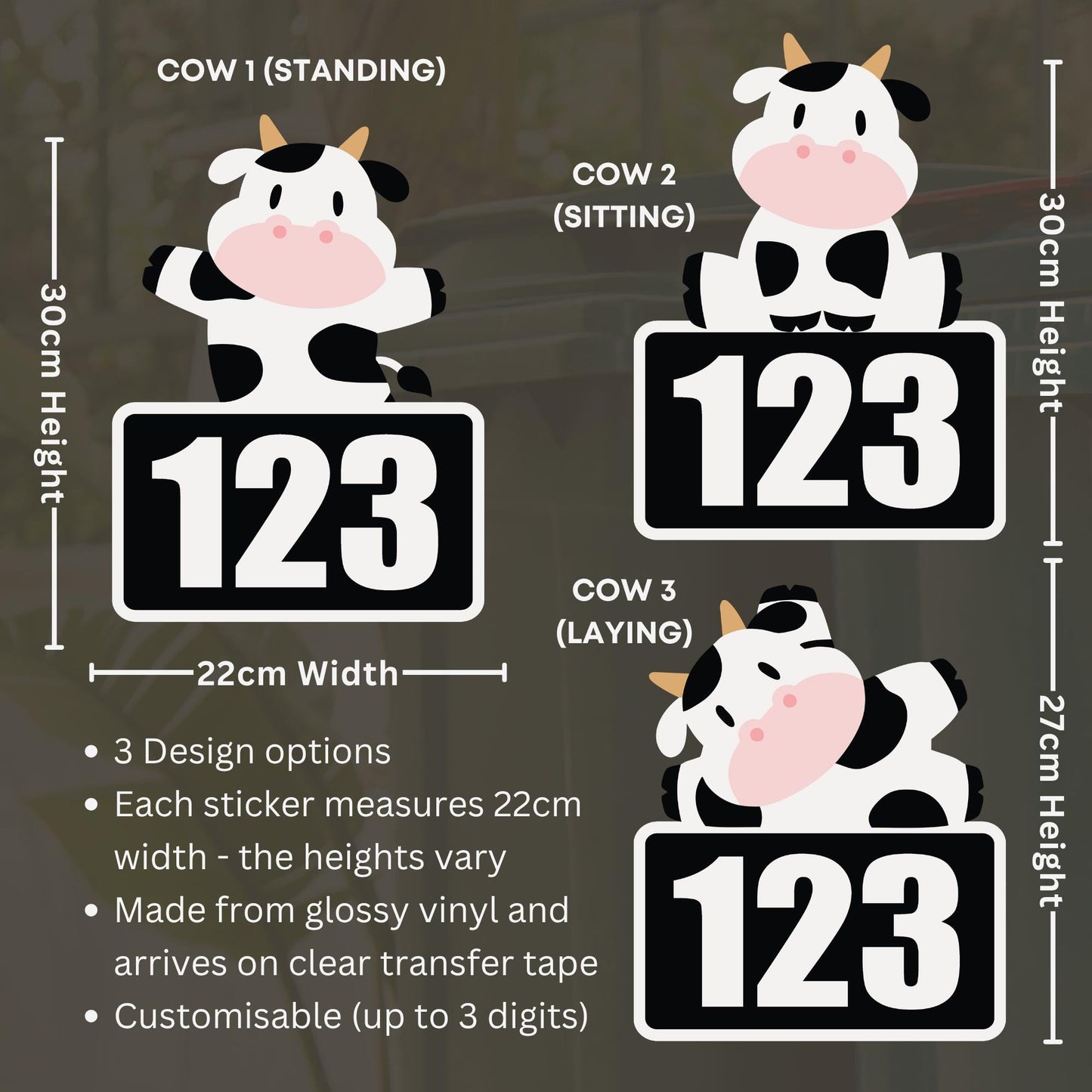 Personalised Wheelie Bin Sticker with Cute Cow | Custom House Number Bin Decal | Funny Farm Animal Bin Label | Outdoor Vinyl Bin Sticker