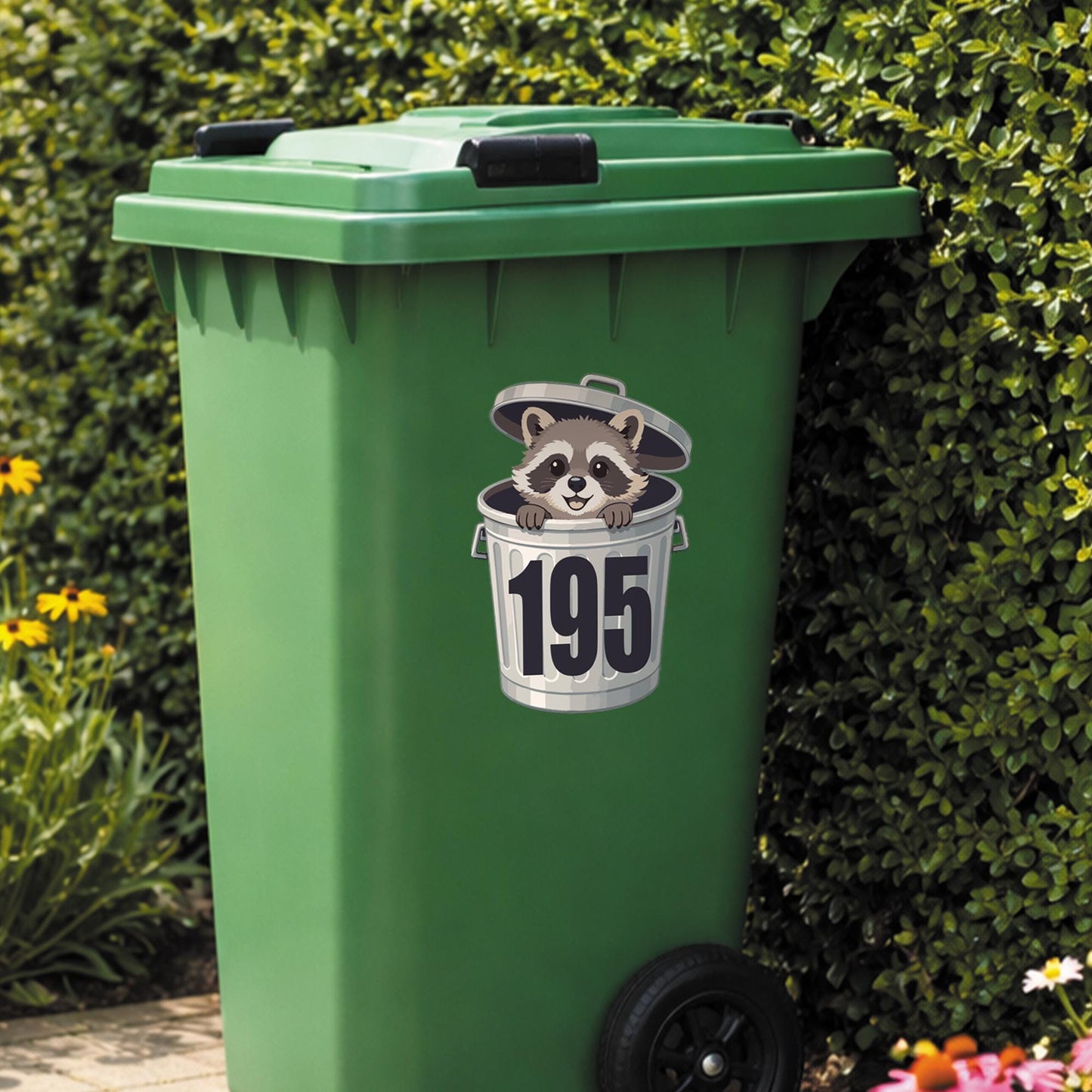 Personalised Raccoon Bin Sticker | Cute Wheelie Bin Number Decal | Funny Custom House Number Vinyl | Outdoor Waterproof Bin Label